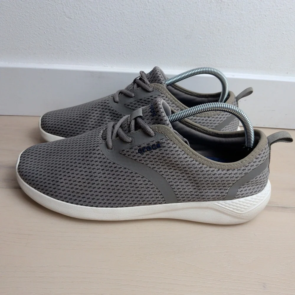 Crocs LiteRide Mesh Lace Up Shoes Mens 11 Grey White Comfort Sneakers 205678
